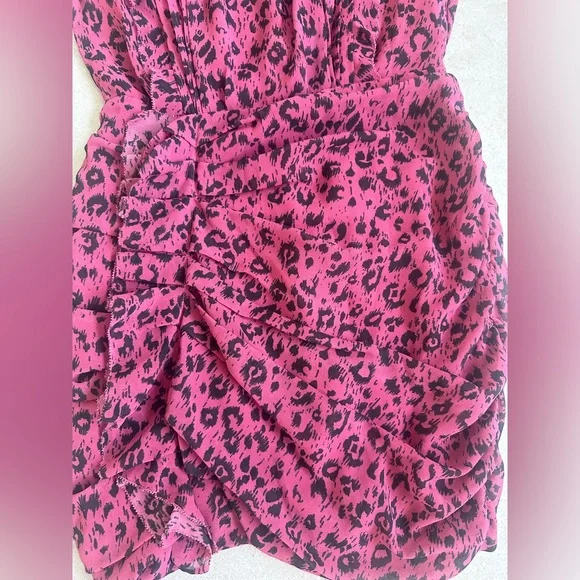 All Saints Pink Leopard Assymetrical Ruffle Dress US 4 - Picture 8 of 13
